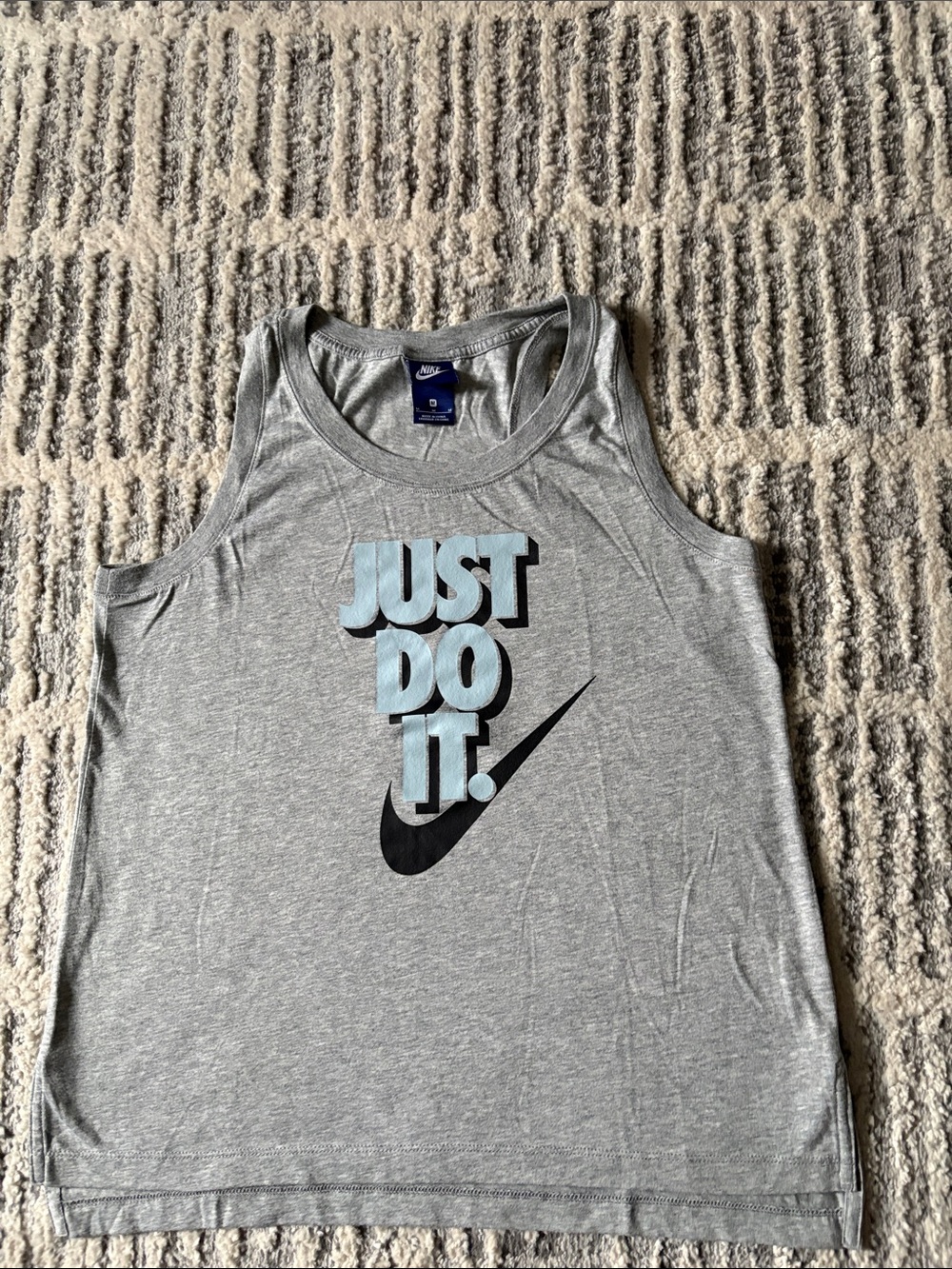 Nike Women’s Gray Tank Top with Light Blue/Black 'Just Do It' Graphic